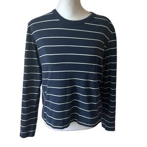 Lilla P Navy Blue and White Striped Long Sleeve Pullover Top Womens Size Small